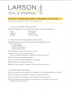 Larson tool & stamping supplier checklist